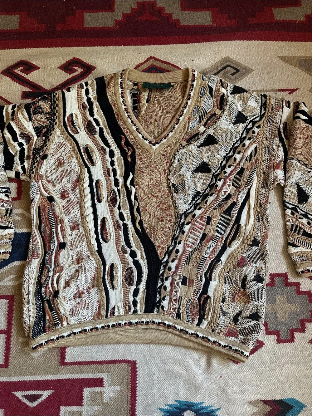 Vintage 80s Tundra Canada Cotton Textural Coogi Look Grandpa Sweater XL